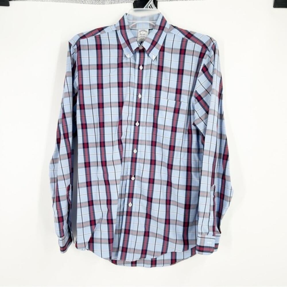 Brooks Brothers Regent Non Iron Button Down Logo Blue & Red Dress Shirt Sz‎ L